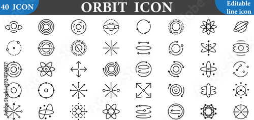 A set of various orbit icons in editable line style 