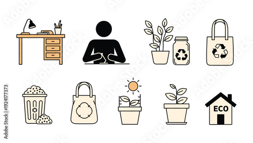 Eco-Friendly Workspace: Depicting a workspace, integrated with eco-conscious elements, showcasing a commitment to sustainability.