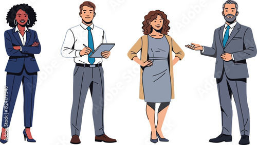 Diverse group of business professionals standing together confidently