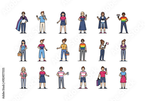 Diverse Group of People Standing Together Showing Individuality and Community Spirit on White Background Diverse Characters Group People Standing