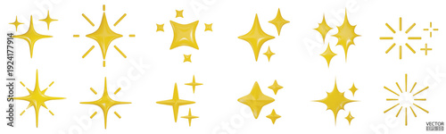 3d yellow star sparkle illustration. Sparkles emoji icon. 3D vector illustration.