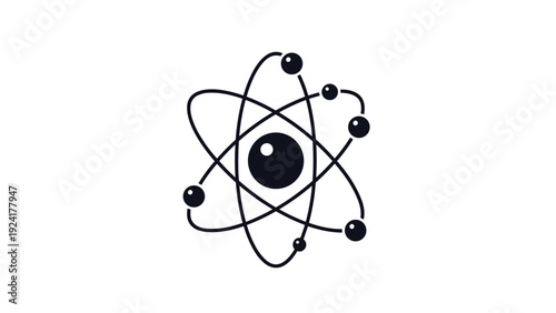 Scientific atom icon featuring a central nucleus surrounded by orbiting electrons for physics and chemistry concepts.
