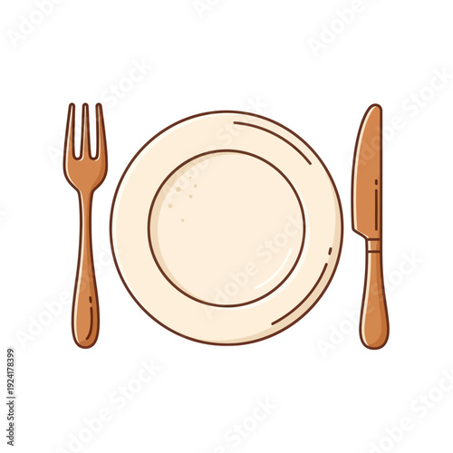 A simple dining place setting with an empty plate, fork, and knife.