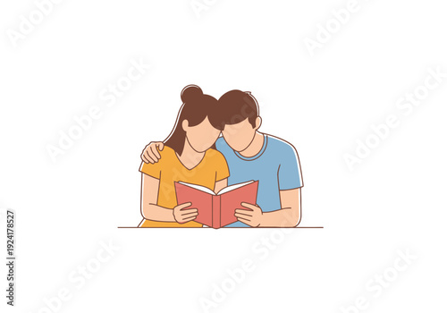 Couple Reading Together Sharing Knowledge And Enjoying Quiet Moments Of Learning And Connection Close Up Of Two People Absorbed In A Book With An Arm