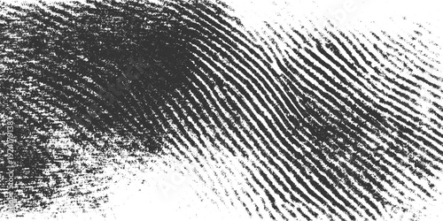 Close up of a black and white fingerprint pattern with textured ridges and valleys