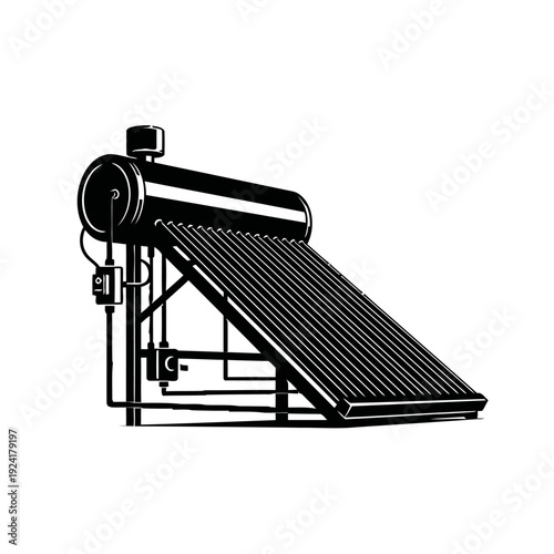 Roof Thermal Solar Water Heater Silhouette for Eco Friendly Plumbing - Green Energy Concept