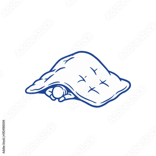 Minimalist Blue Line Art Vector of a Person Hiding Under a Large Duvet Symbolizing Introversion and Comfort