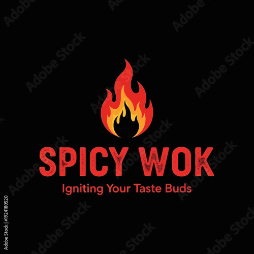 Spicy Wok restaurant logo with fire and text.