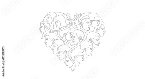 Heart Shape Human Faces Outline Art