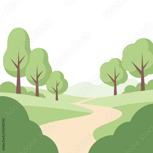 Spring park pathway minimal flat vector illustration