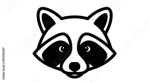 Black and white stylized illustration of a raccoon head with distinctive facial mask.