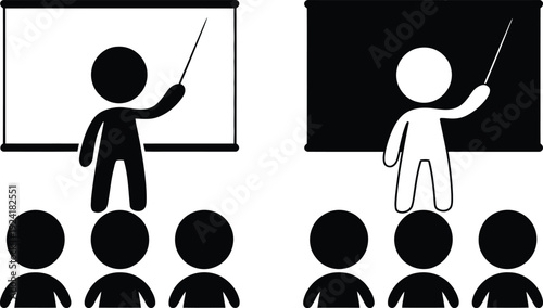 A simple illustration of two teachers presenting to their audiences.