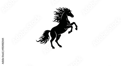 Black silhouette of a rearing horse with flowing mane and tail.