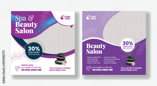 Minimal luxury beauty salon spa social media post template with wellness yoga meditation, square flyer poster banner advertising design for holistic relaxation promotion