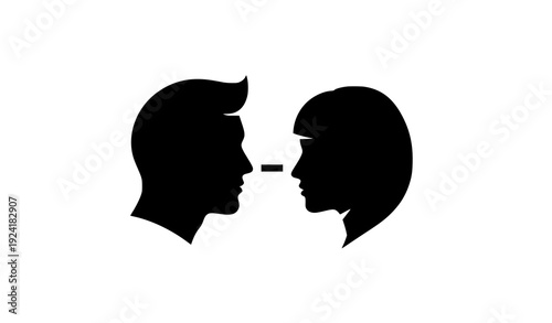 Male and Female Profile Silhouette Icon Facing Each Other Vector Illustration