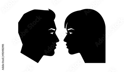 Face to Face Man and Woman Silhouette Vector Icon for Communication and Relationship Concept