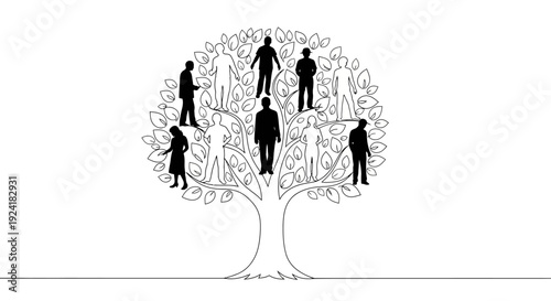 Family Tree Silhouette - Generations of People on Tree Branches