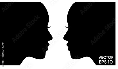 Man and Woman Face to Face Silhouette Vector Icon Isolated on White Background