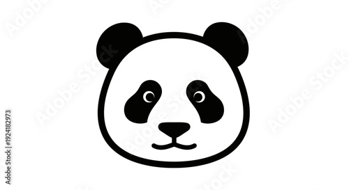 A simple black and white line art illustration of a panda bear's head and face.