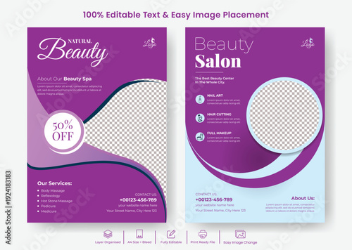 Elegant beauty salon spa A4 print ready flyer poster template for promotional advertising design with yoga wellness meditation leaflet and brochure cover marketing campaign