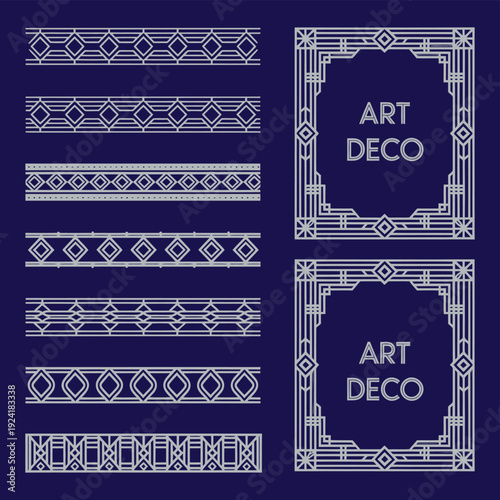 Art Deco Set Frames Collection, Elegant Vintage Geometric Borders and Decorative Line Frames, 1920s Luxury Style Vector Elements for Invitations, Posters, Branding, and Web Design