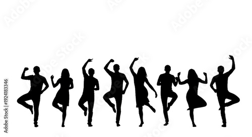 Group of people dancing in various dynamic poses.