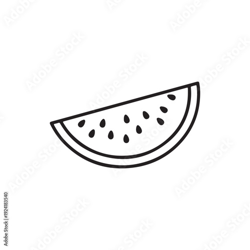 A simple line drawing of a slice of watermelon with seeds  a stylized illustration of a fruit wedge