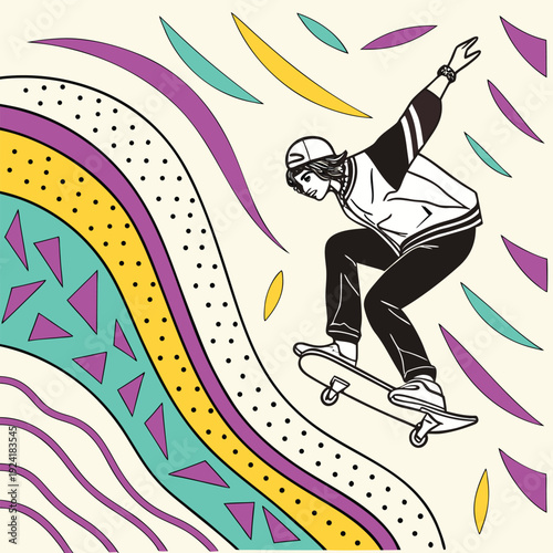Skateboarder performing tricks vector illustration