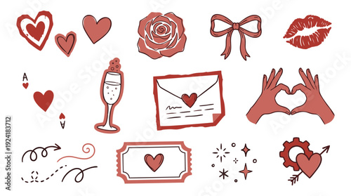 Valentine's Day icons set with hearts and romantic symbols