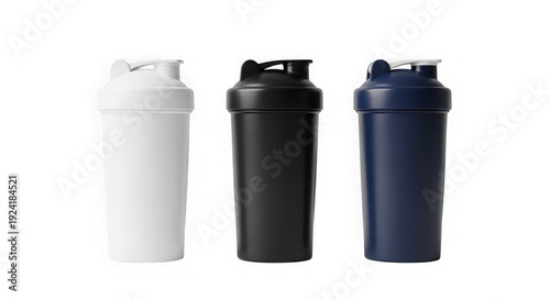 Wallpaper Mural Three colorful shaker bottles in white, black, and navy blue isolated on transparent background Torontodigital.ca