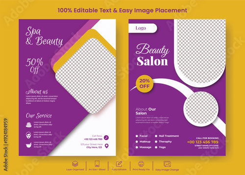 Premium spa wellness beauty salon A4 flyer poster template for skin care nail salon promotion, yoga meditation leaflet brochure cover advertising print ready design branding