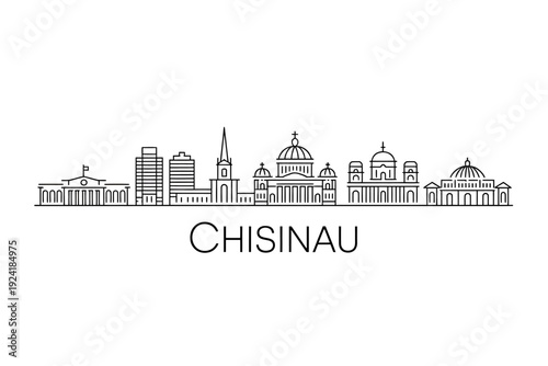 Chisinau city skyline with various buildings and domes in one line illustration