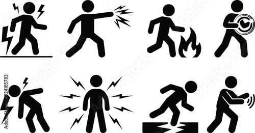 Safety icons depicting various ways to avoid electrocution hazards effectively outdoors.