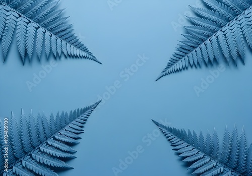 Collection of tropical leaves,foliage plant in blue color with space background