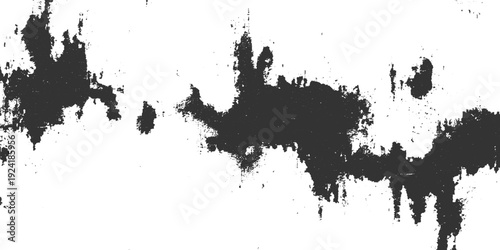 Abstract dark gray splotches and speckles on a white background with textured edges