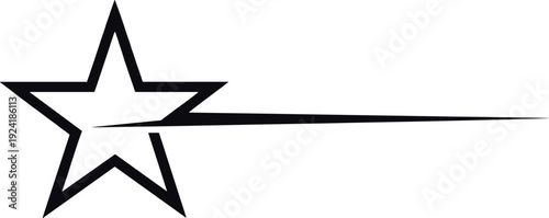 Stylized star with motion trail suggesting speed, shooting star, or dynamic movement in bold minimalist vector design.