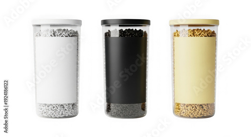 Wallpaper Mural Three cylindrical kitchen storage jars in white, black, and yellow isolated on transparent background Torontodigital.ca