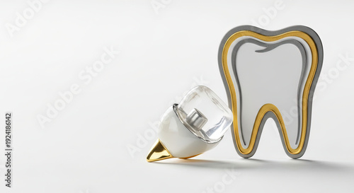 Dental care concept with a tooth graphic and dental crown on a clean background for a Dental Day poster, featuring copy space