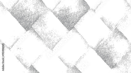 Abstract geometric pattern of interlocking textured grey diamonds on white background