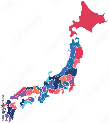 Multicolor Map of Japan With Provinces