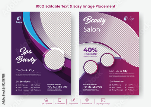 Luxury wellness spa beauty salon A4 flyer poster template with skin care nail salon promotion, yoga meditation leaflet brochure cover advertising design