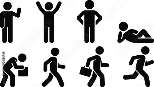 Various stick figures engaging in different daily activities with briefcases