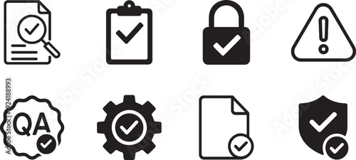 Security and alert icon set with shield, warning, alarm, lock, and cybersecurity symbols