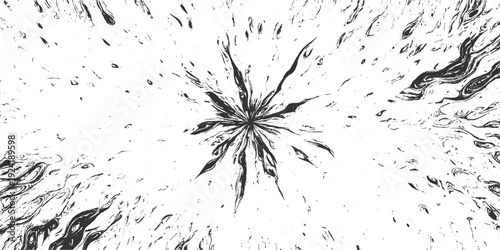 Black ink splash explosion abstract radial pattern on white background