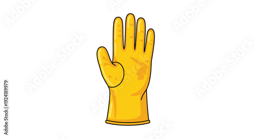 A single yellow rubber cleaning glove is displayed with fingers extended showing textured orange patches on the palm against a plain white background.