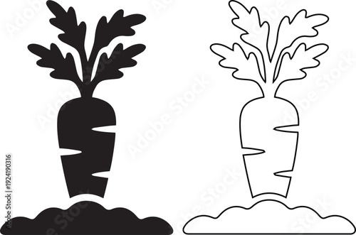Fresh carrot vegetable growing in soil icon for organic farming and gardening education materials promoting healthy nutrition, vegan lifestyle, and sustainable agriculture cultivation