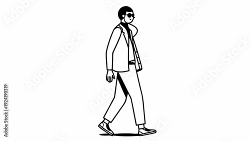 Confident man walking with stylish sunglasses and bag