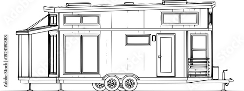 Modular Tiny House Silhouette, Sustainable Pre-fabricated Micro Home and Modern Architecture CAD Vector Profile