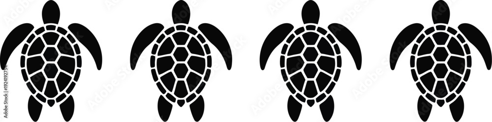 Obraz premium Sea turtle silhouettes set for marine life and ocean conservation