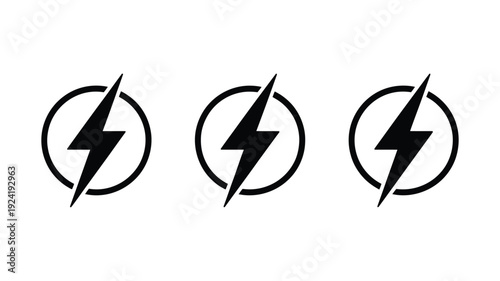 Lightning bolt energy icons set in circles for power charging